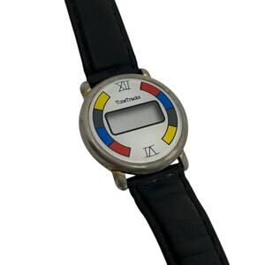 TimeTracks Retro Digital Watch – Untested, Colorful Dial with Leather Strap